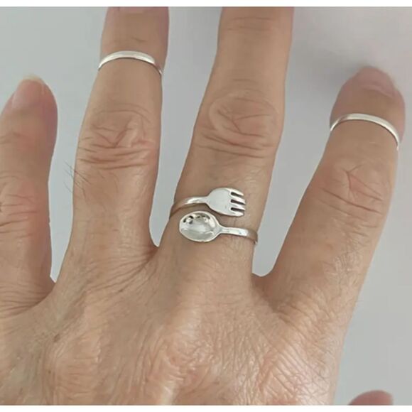 Silver Spoon Fork Wrap Ring Adjustable - Picture 1 of 4